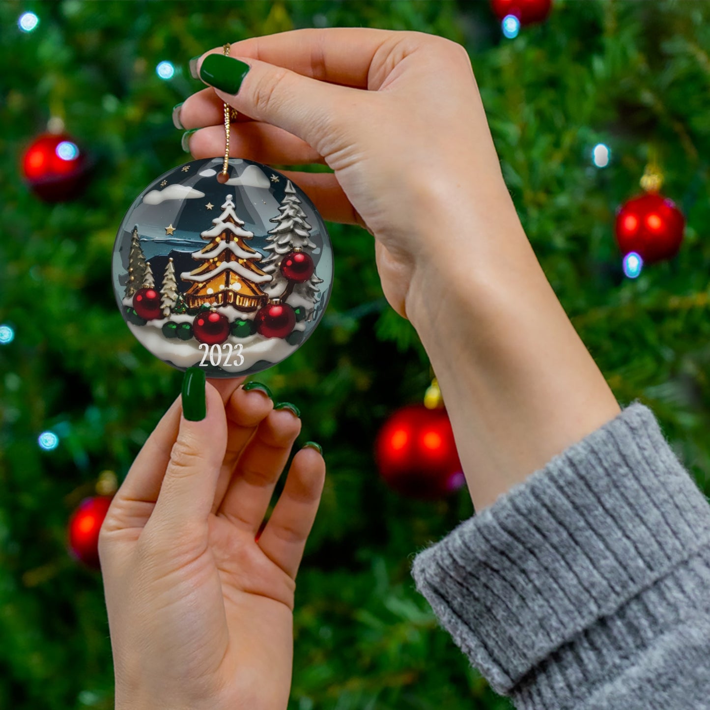 Christmas Trees Ceramic Ornament-Home Decor-Circle-One Size-mysticalcherry