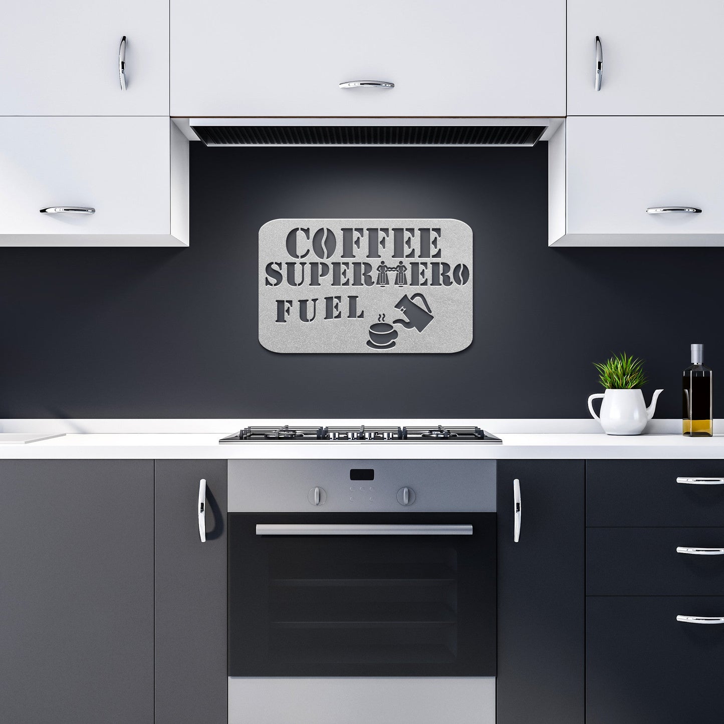 Coffee Superhero Fuel Metal Wall Art-Wall Art-Silver-12 Inch-mysticalcherry