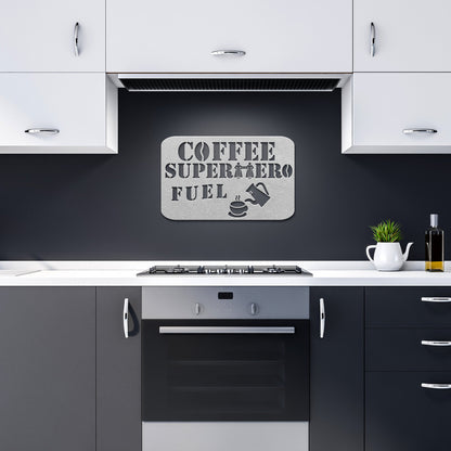 Coffee Superhero Fuel Metal Wall Art-Wall Art-Silver-12 Inch-mysticalcherry