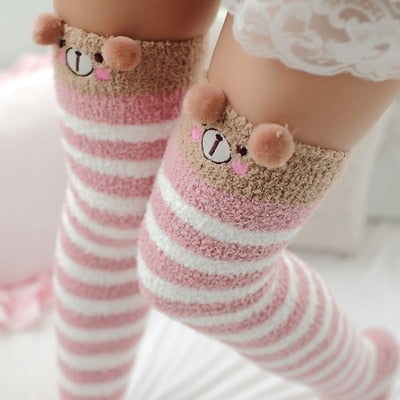 Cozy Long Thigh High Socks-Socks-bear-One Size-mysticalcherry