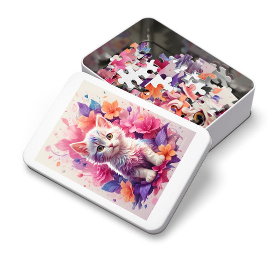 Cut Flower Kitten Kids Jigsaw Puzzle With Gift Box-Puzzle-9.6" × 8" (110 pcs)-mysticalcherry