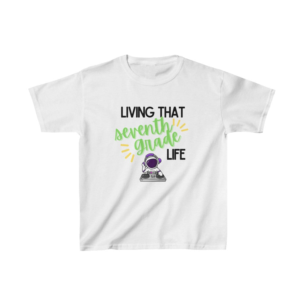 DJ Living That 7th Grade Life Kids Cotton™ Tee-Kids clothes-XS-White-mysticalcherry