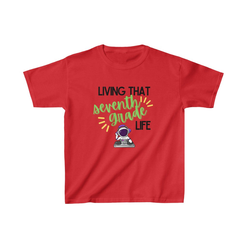 DJ Living That 7th Grade Life Kids Cotton™ Tee-Kids clothes-XS-Red-mysticalcherry