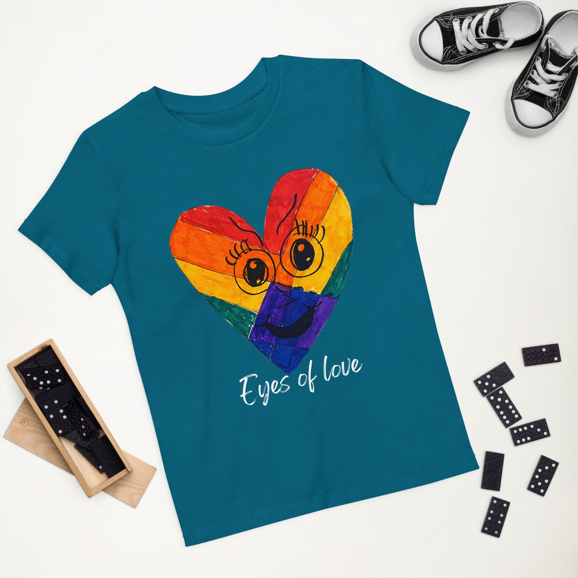 EYES OF LOVE ORGANIC COTTON KIDS T-SHIRT-eco-friendly organic graphic t-shirt-Ocean Depth-3-4-mysticalcherry
