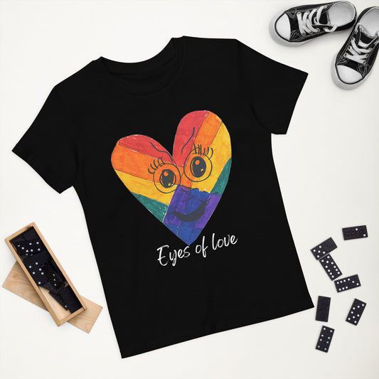 EYES OF LOVE ORGANIC COTTON KIDS T-SHIRT-eco-friendly organic graphic t-shirt-Black-3-4-mysticalcherry