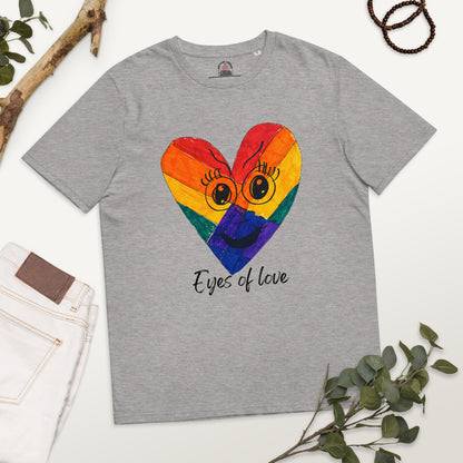 EYES OF LOVE ORGANIC COTTON T-SHIRT-eco-friendly organic graphic t-shirt-Heather Grey-S-mysticalcherry