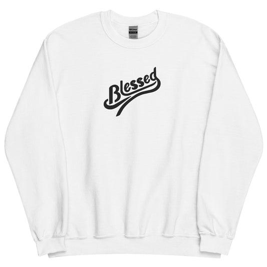 Embroidered Blessed Crewneck Sweatshirt-clothes- sweater-White-S-mysticalcherry
