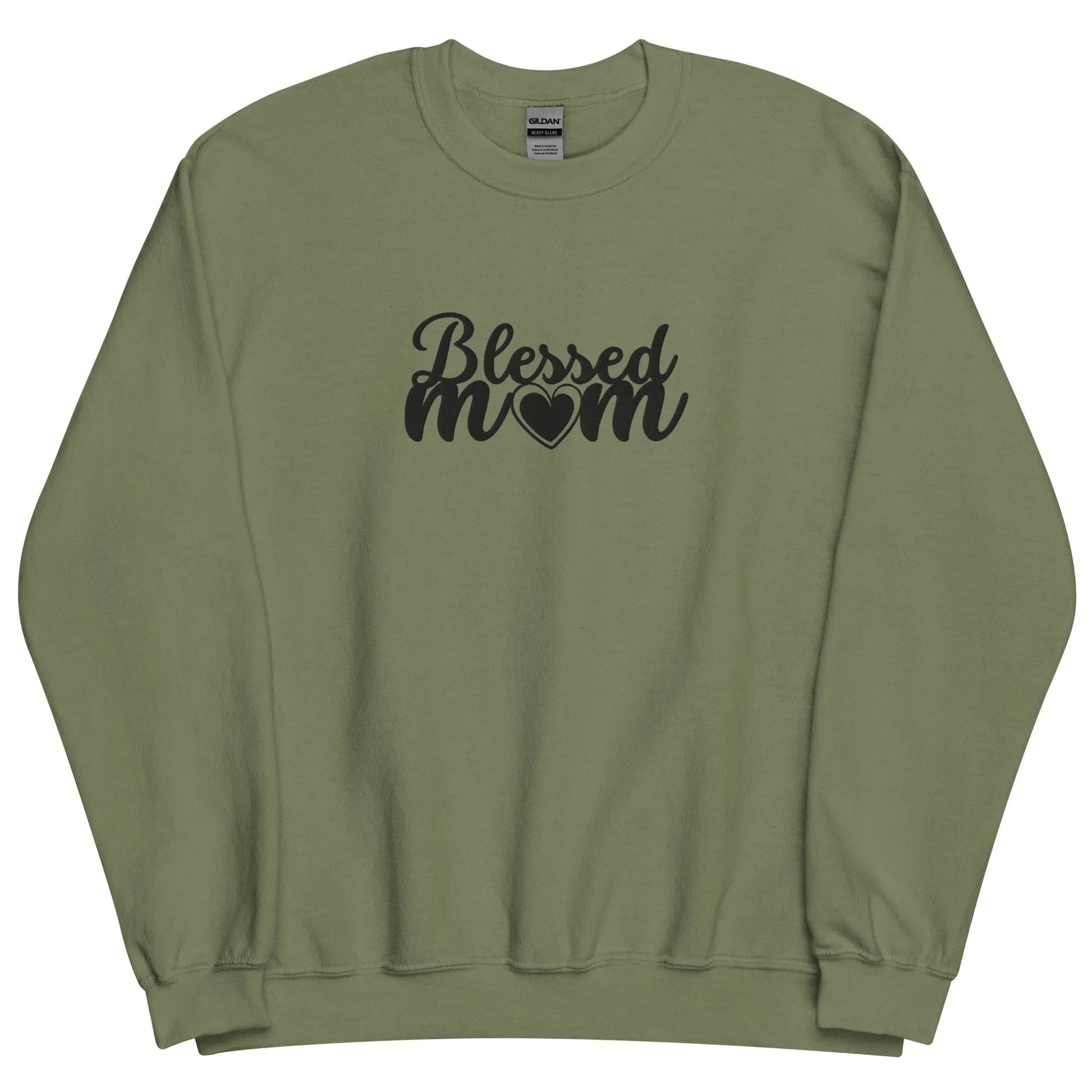 Embroidered Blessed Mom Embroidery Crewneck Sweatshirt-clothes- sweater-Military Green-S-mysticalcherry