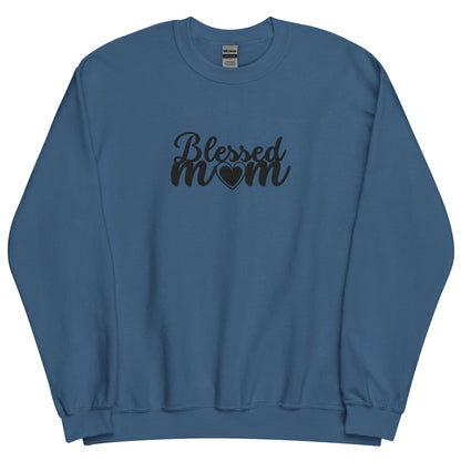 Embroidered Blessed Mom Embroidery Crewneck Sweatshirt-clothes- sweater-Indigo Blue-S-mysticalcherry