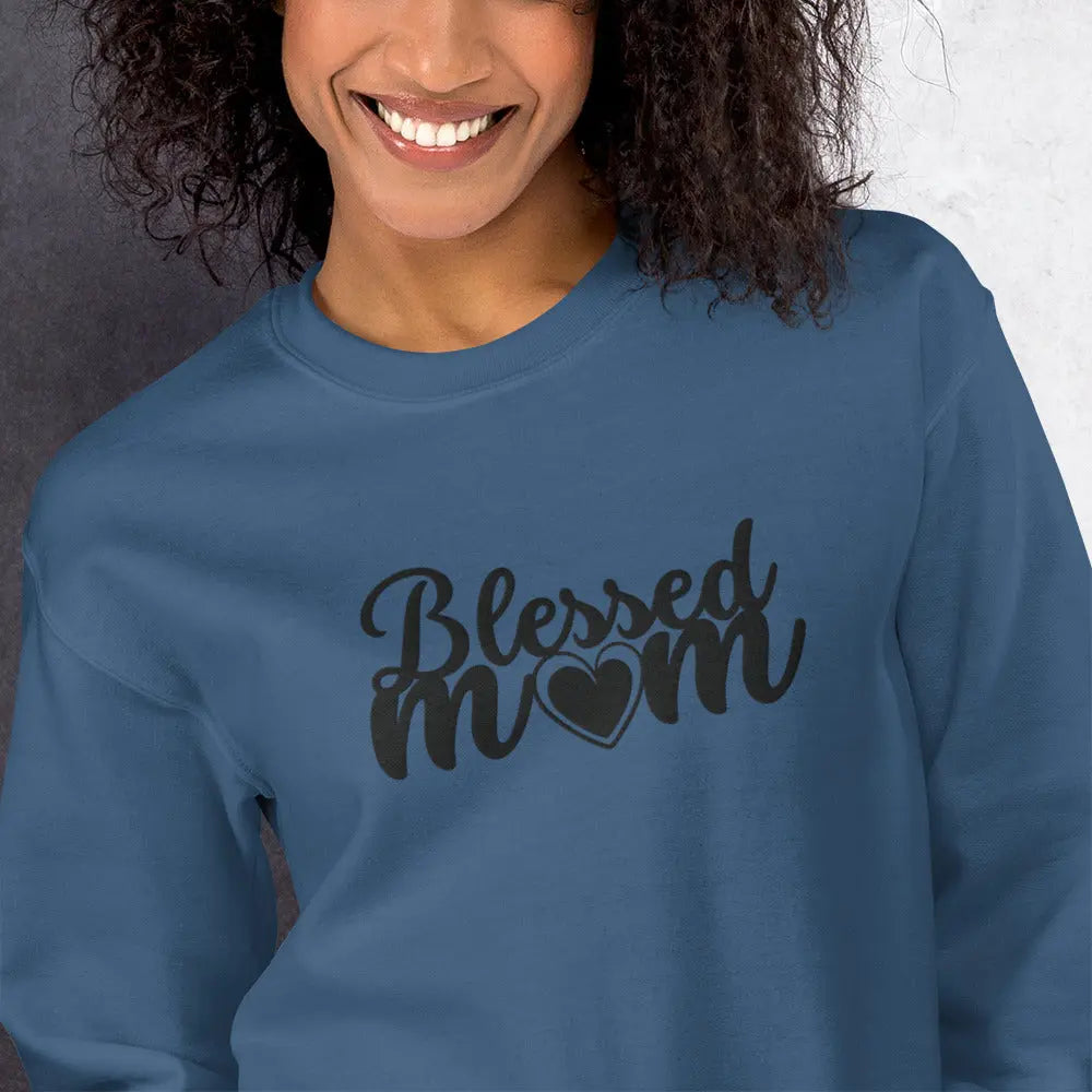 Embroidered Blessed Mom Embroidery Sweatshirt-clothes- sweater-mysticalcherry