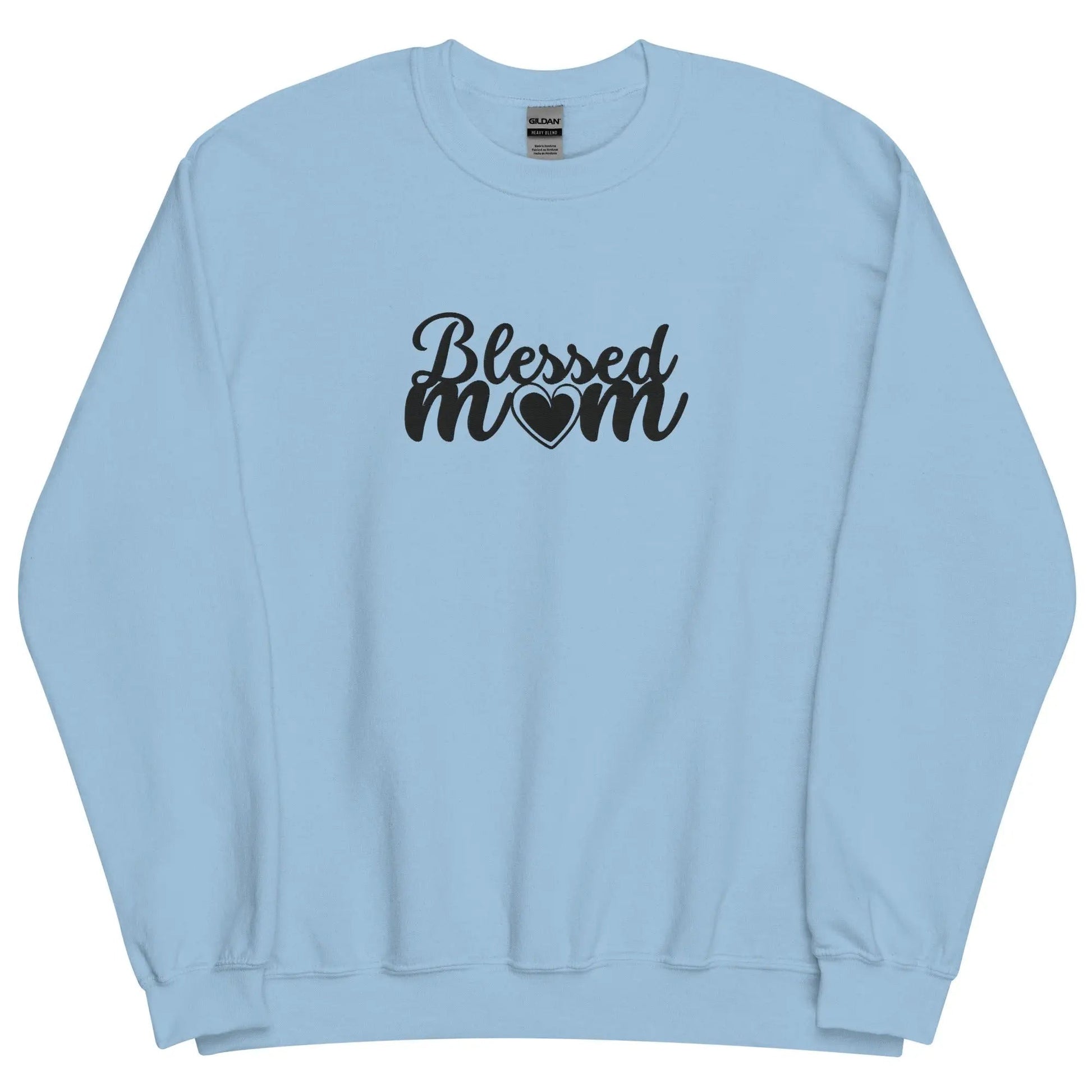 Embroidered Blessed Mom Embroidery Crewneck Sweatshirt-clothes- sweater-Light Blue-S-mysticalcherry