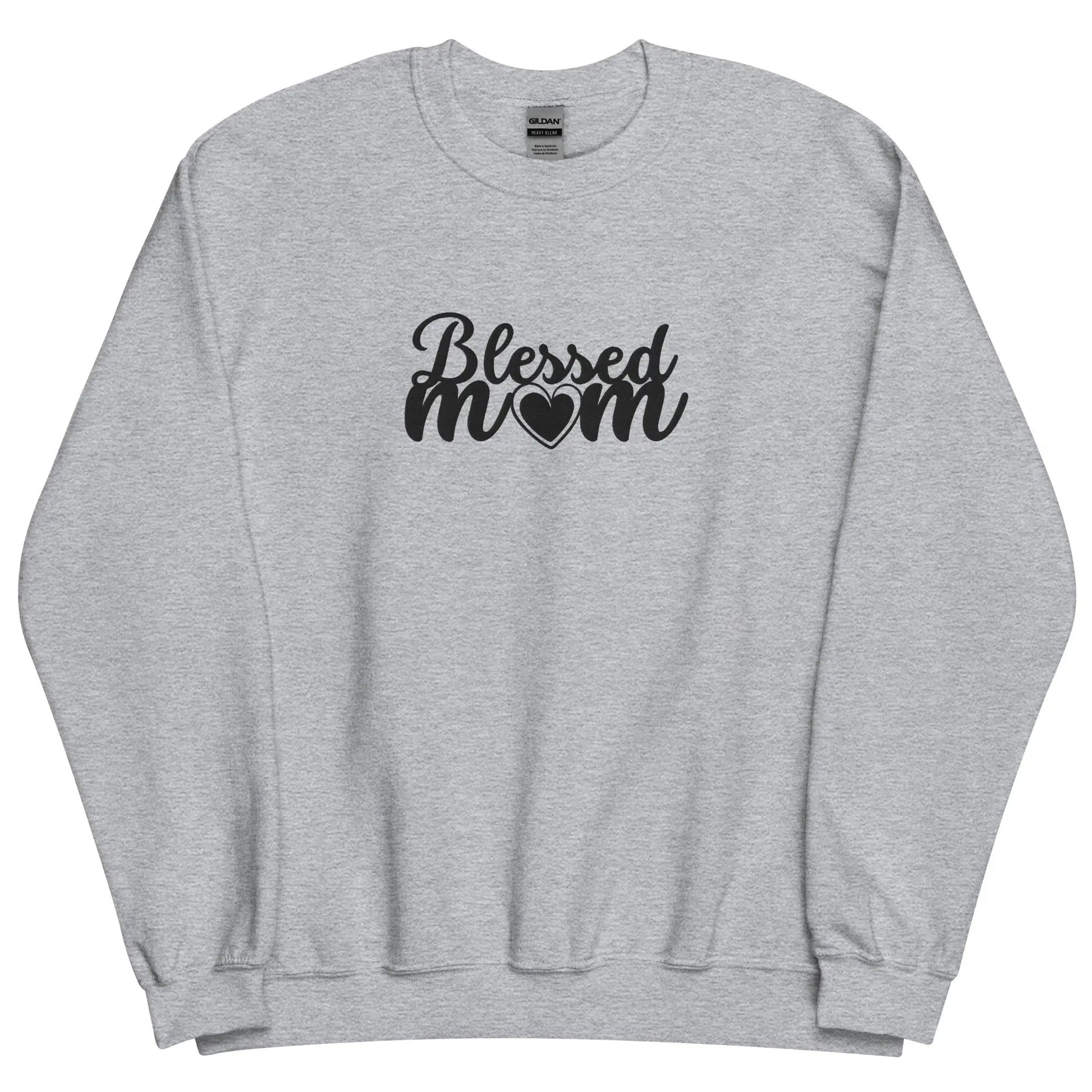 Embroidered Blessed Mom Embroidery Sweatshirt-clothes- sweater-Sport Grey-S-mysticalcherry