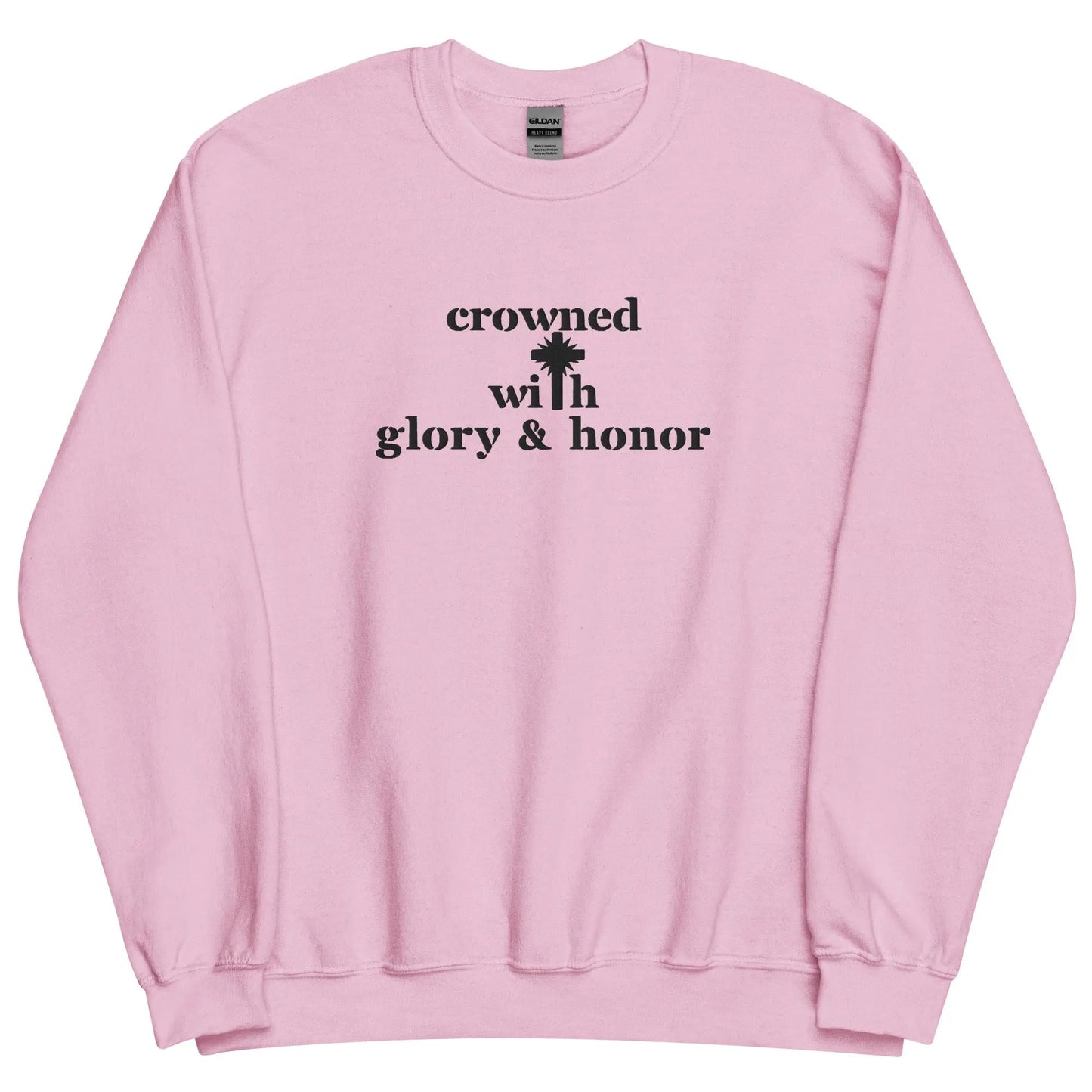 Embroidered Crown With Honor & Glory Crewneck Sweatshirt-clothes- sweater-Light Pink-S-mysticalcherry