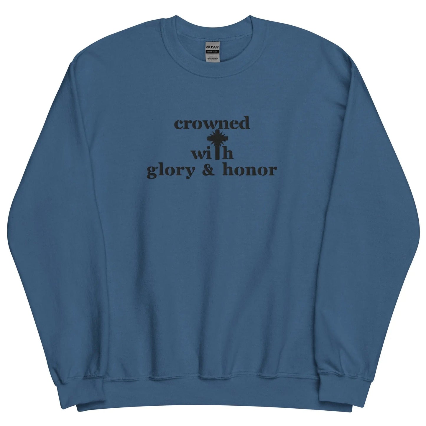 Embroidered Crown With Honor & Glory Crewneck Sweatshirt-clothes- sweater-Indigo Blue-S-mysticalcherry