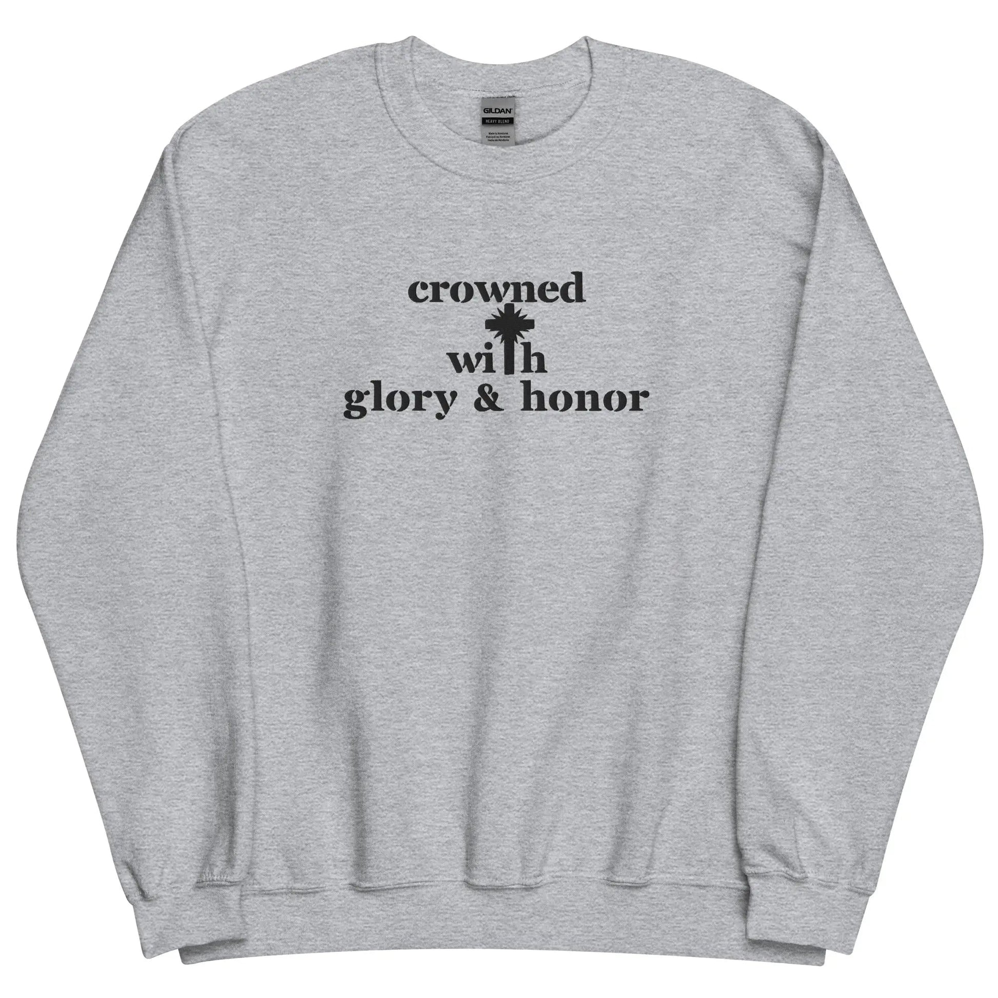 Embroidered Crown With Honor & Glory Crewneck Sweatshirt-clothes- sweater-Sport Grey-S-mysticalcherry