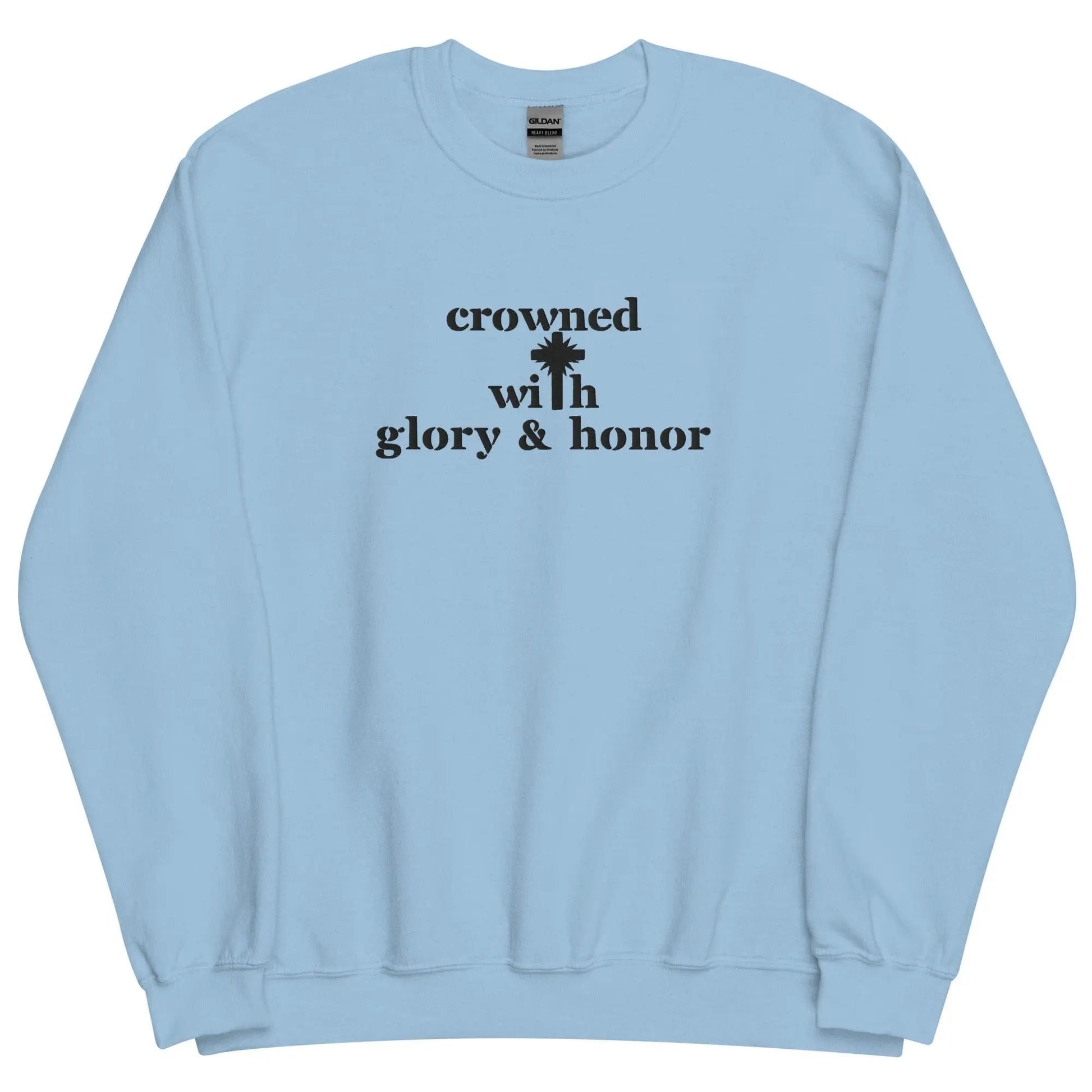 Embroidered Crown With Honor & Glory Crewneck Sweatshirt-clothes- sweater-Light Blue-S-mysticalcherry