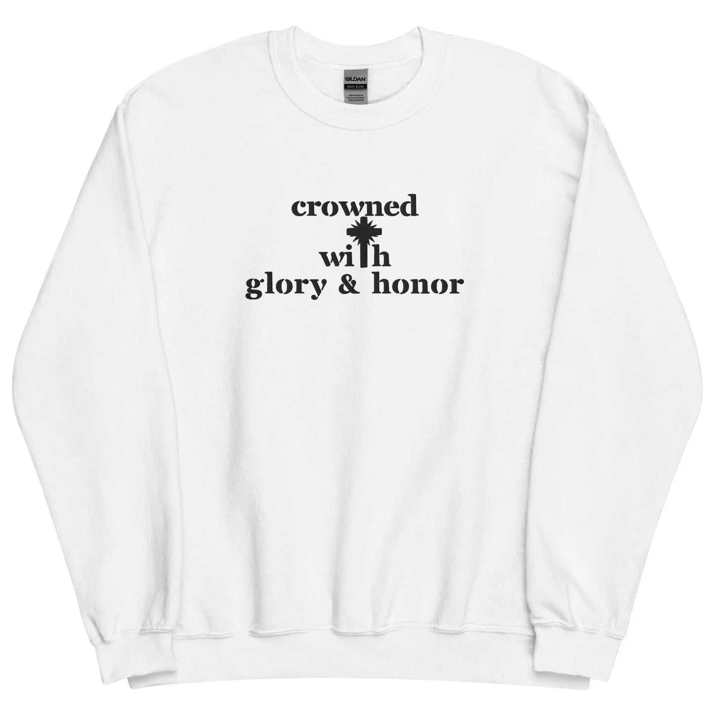 Embroidered Crown With Honor & Glory Crewneck Sweatshirt-clothes- sweater-White-S-mysticalcherry