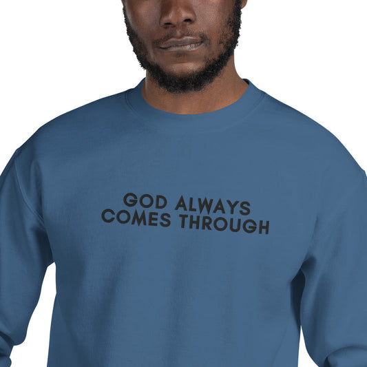 Embroidered God Always Come Through Crewneck Sweatshirt-embroidery crewneck-mysticalcherry
