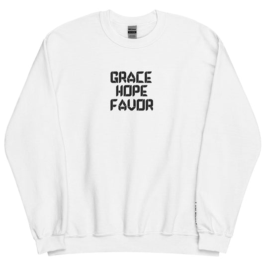 Embroidered Grace Hope Favor Crewneck Sweatshirt-embroidery crewneck-White-S-mysticalcherry