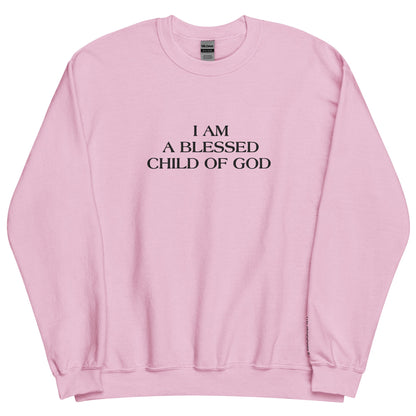 Embroidered I Am A Blessed Child Of God Crewneck Sweatshirt-crewneck-Light Pink-S-mysticalcherry