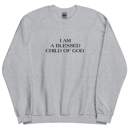 Embroidered I Am A Blessed Child Of God Crewneck Sweatshirt-crewneck-Sport Grey-S-mysticalcherry