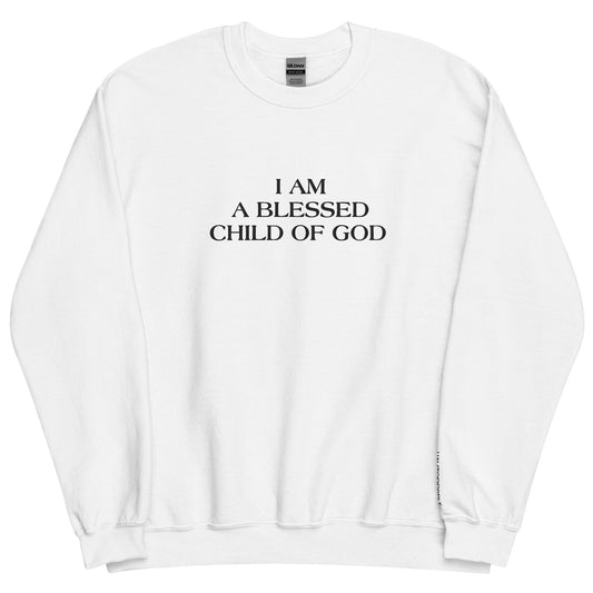 Embroidered I Am A Blessed Child Of God Crewneck Sweatshirt-crewneck-White-S-mysticalcherry