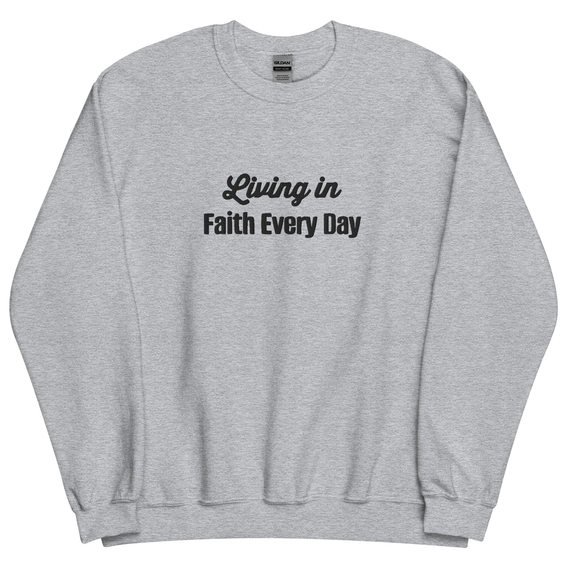 Embroidered Living in Faith Every Day Crewneck Sweatshirt-clothes- sweater-Sport Grey-4XL-mysticalcherry