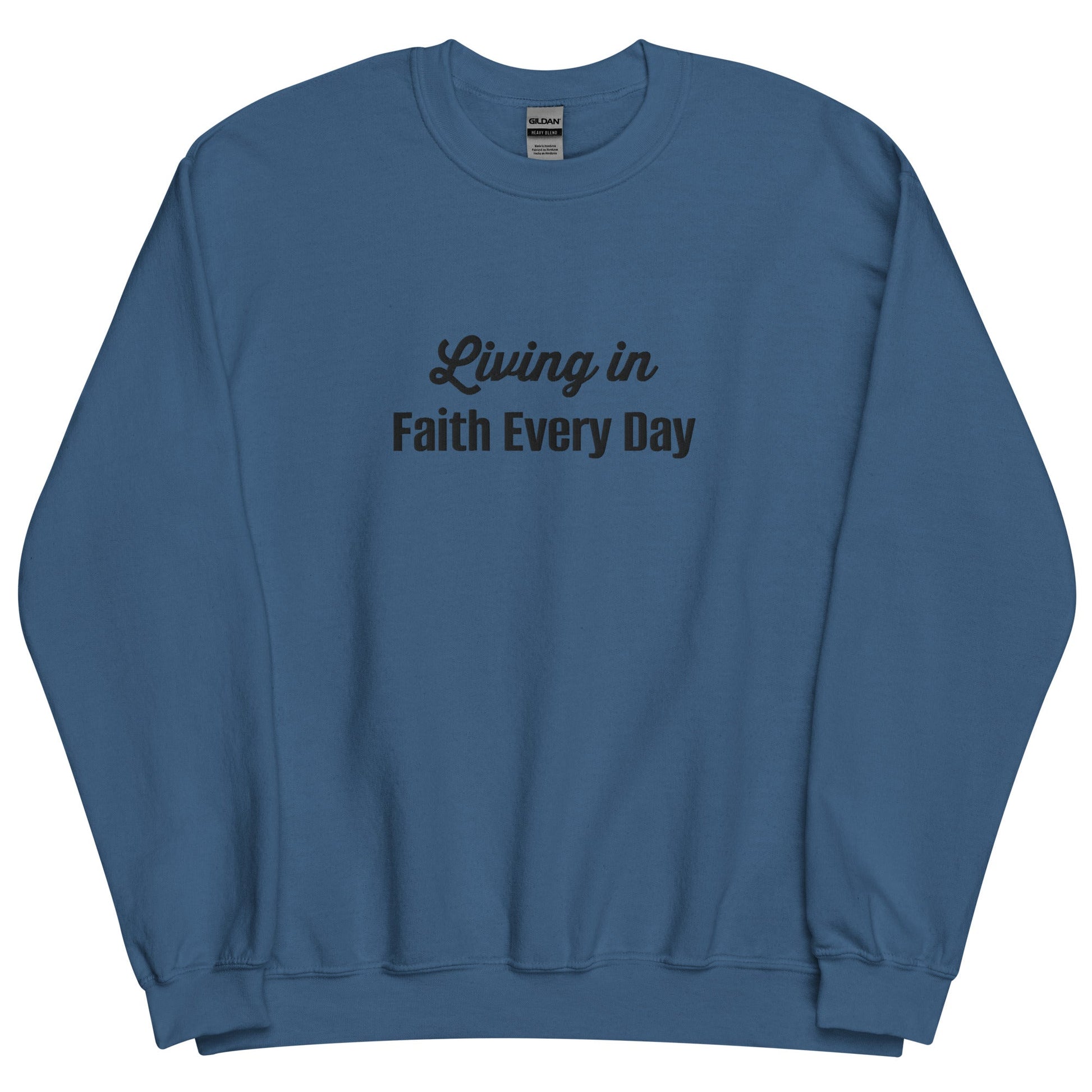 Embroidered Living in Faith Every Day Crewneck Sweatshirt-clothes- sweater-Indigo Blue-S-mysticalcherry