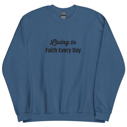 Embroidered Living in Faith Every Day Crewneck Sweatshirt-clothes- sweater-Indigo Blue-S-mysticalcherry