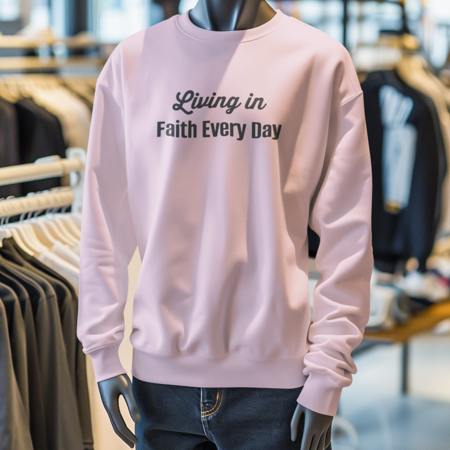 Embroidered Living in Faith Every Day Crewneck Sweatshirt-clothes- sweater-mysticalcherry