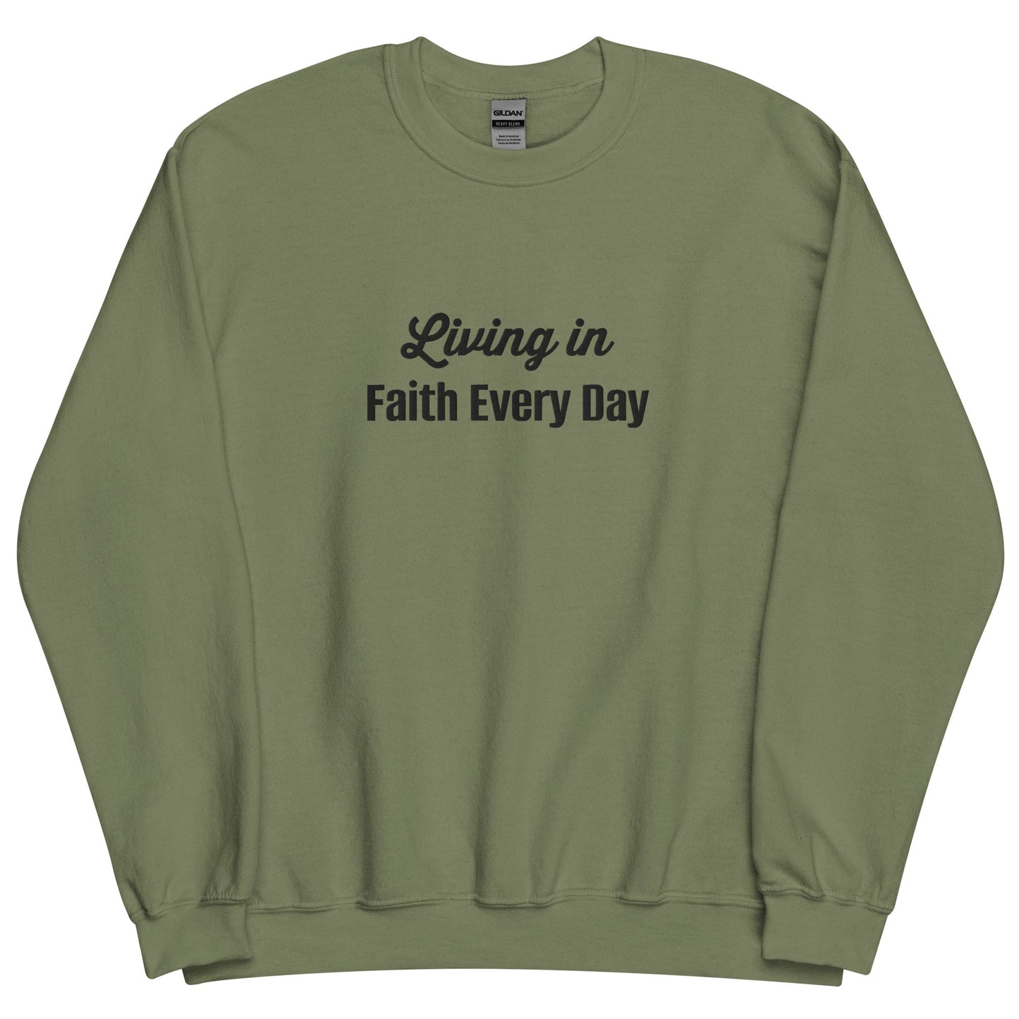 Embroidered Living in Faith Every Day Crewneck Sweatshirt-clothes- sweater-Military Green-S-mysticalcherry