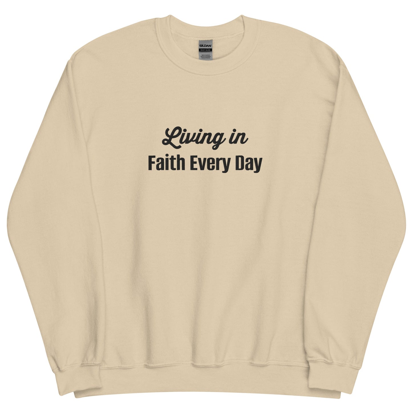Embroidered Living in Faith Every Day Crewneck Sweatshirt-clothes- sweater-Sand-S-mysticalcherry