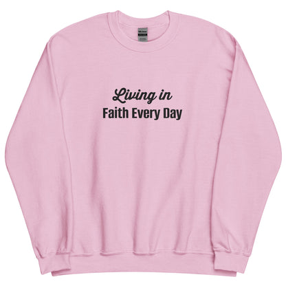 Embroidered Living in Faith Every Day Crewneck Sweatshirt-clothes- sweater-Light Pink-S-mysticalcherry