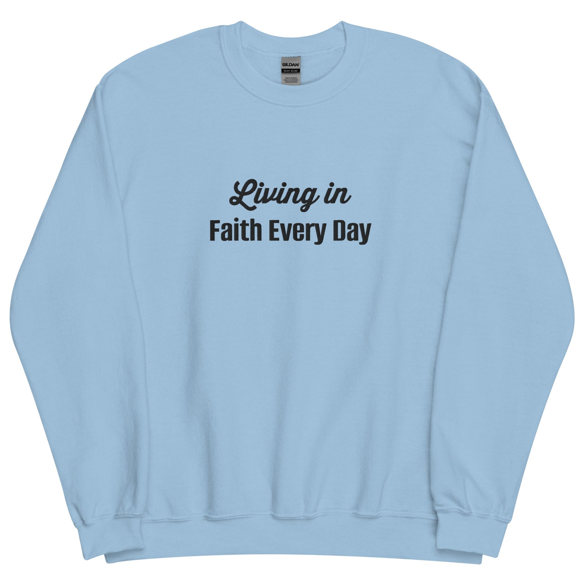 Embroidered Living in Faith Every Day Crewneck Sweatshirt-clothes- sweater-Light Blue-S-mysticalcherry