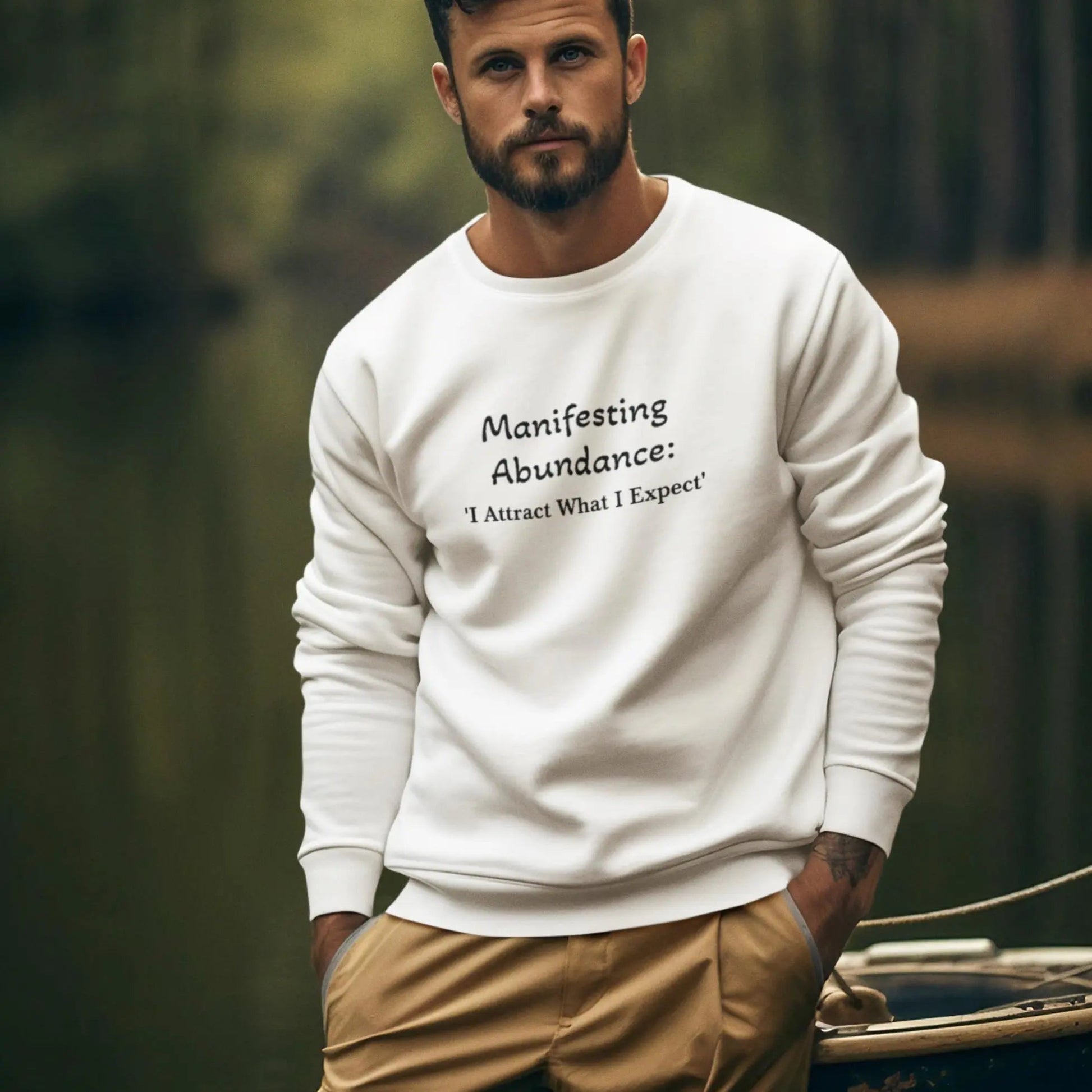 Embroidered Manifesting Abundance: 'I Attract What I Expect' Crewneck Sweatshirt-clothes- sweater-mysticalcherry