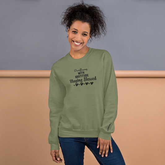 Embroidered Overflowing with gratitude, Staying Blessed Crewneck Sweatshirt-embroidery crewneck-mysticalcherry