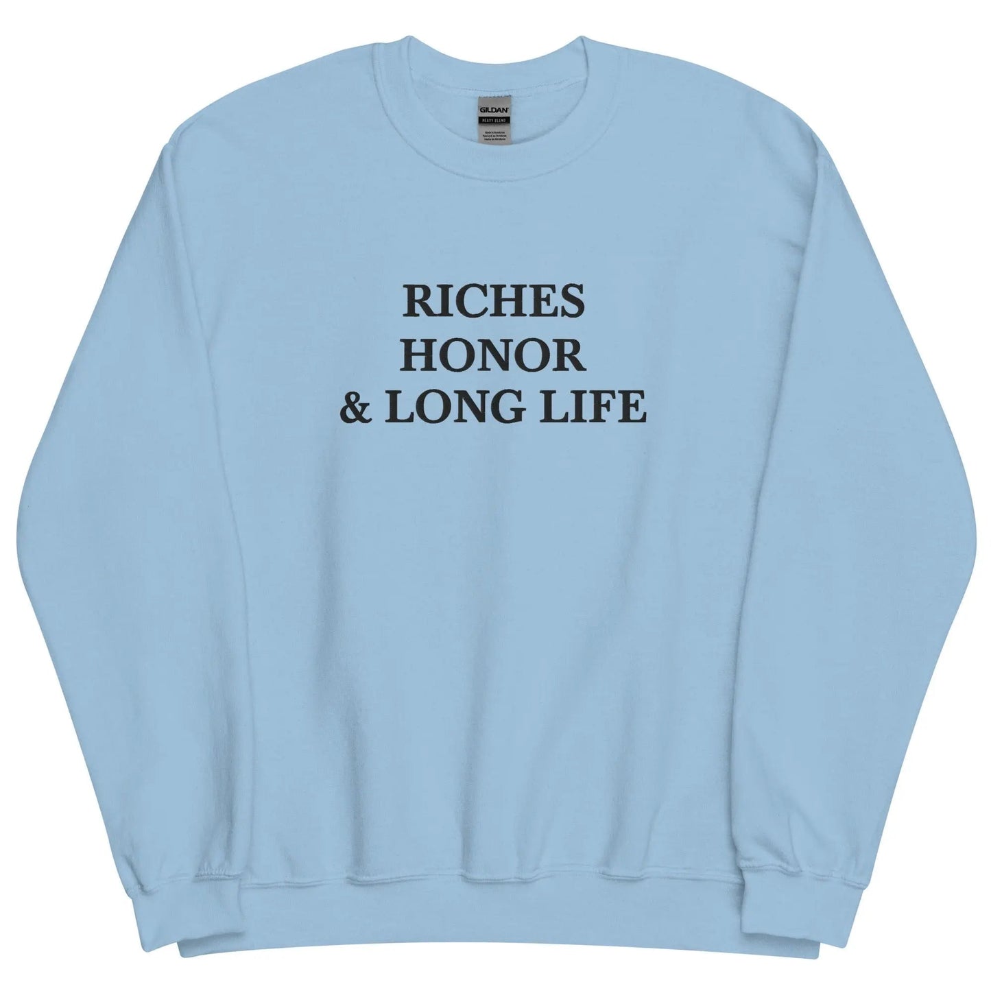 Embroidered Riches Honor & Long Life Crewneck Sweatshirt-clothes- sweater-Light Blue-S-mysticalcherry