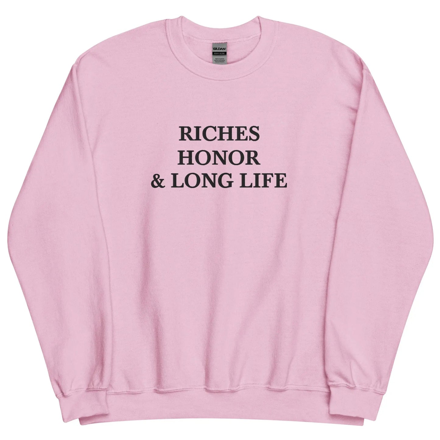 Embroidered Riches Honor & Long Life Crewneck Sweatshirt-clothes- sweater-Light Pink-S-mysticalcherry