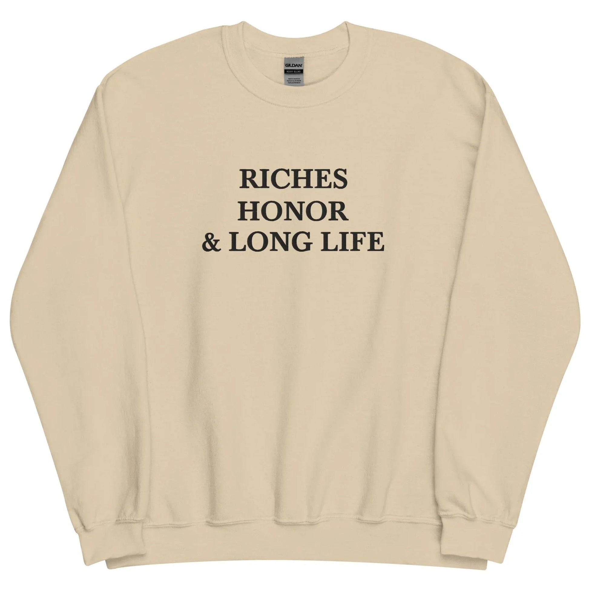 Embroidered Riches Honor & Long Life Crewneck Sweatshirt-clothes- sweater-Sand-S-mysticalcherry