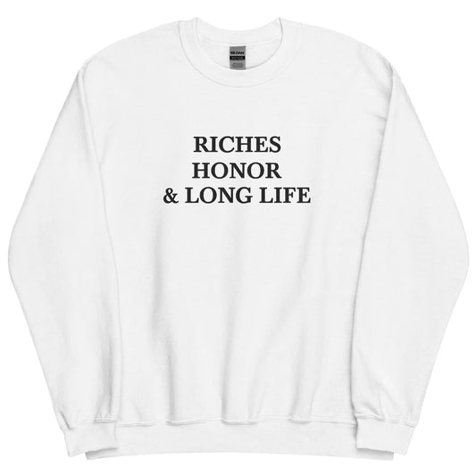 Embroidered Riches Honor & Long Life Crewneck Sweatshirt-clothes- sweater-White-S-mysticalcherry
