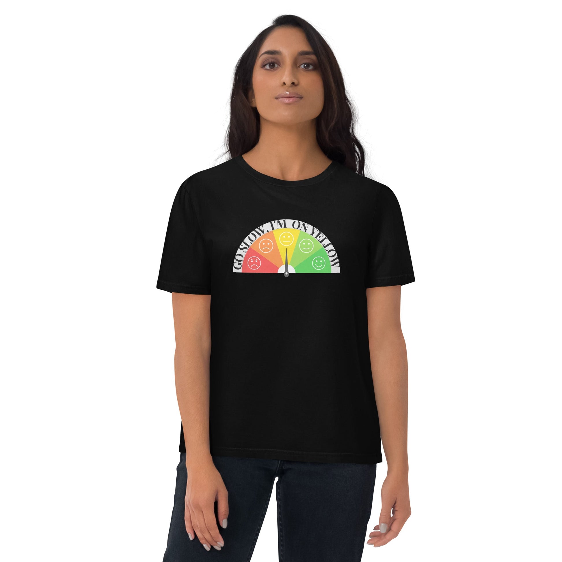 Emoji: Go Slow, I Am On Yellow Organic Cotton T-shirt-eco-friendly organic graphic t-shirt-Black-S-mysticalcherry