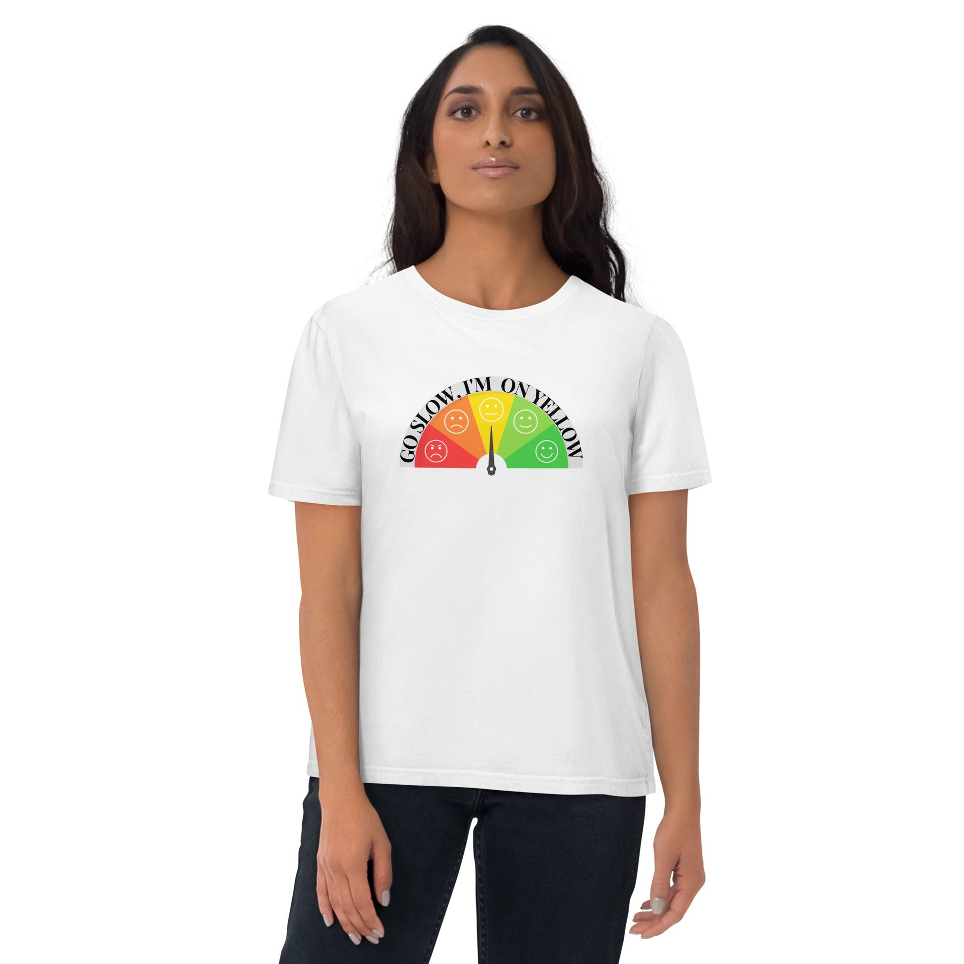Emoji: Go Slow, I Am On Yellow Organic Cotton T-shirt-eco-friendly organic graphic t-shirt-White-S-mysticalcherry