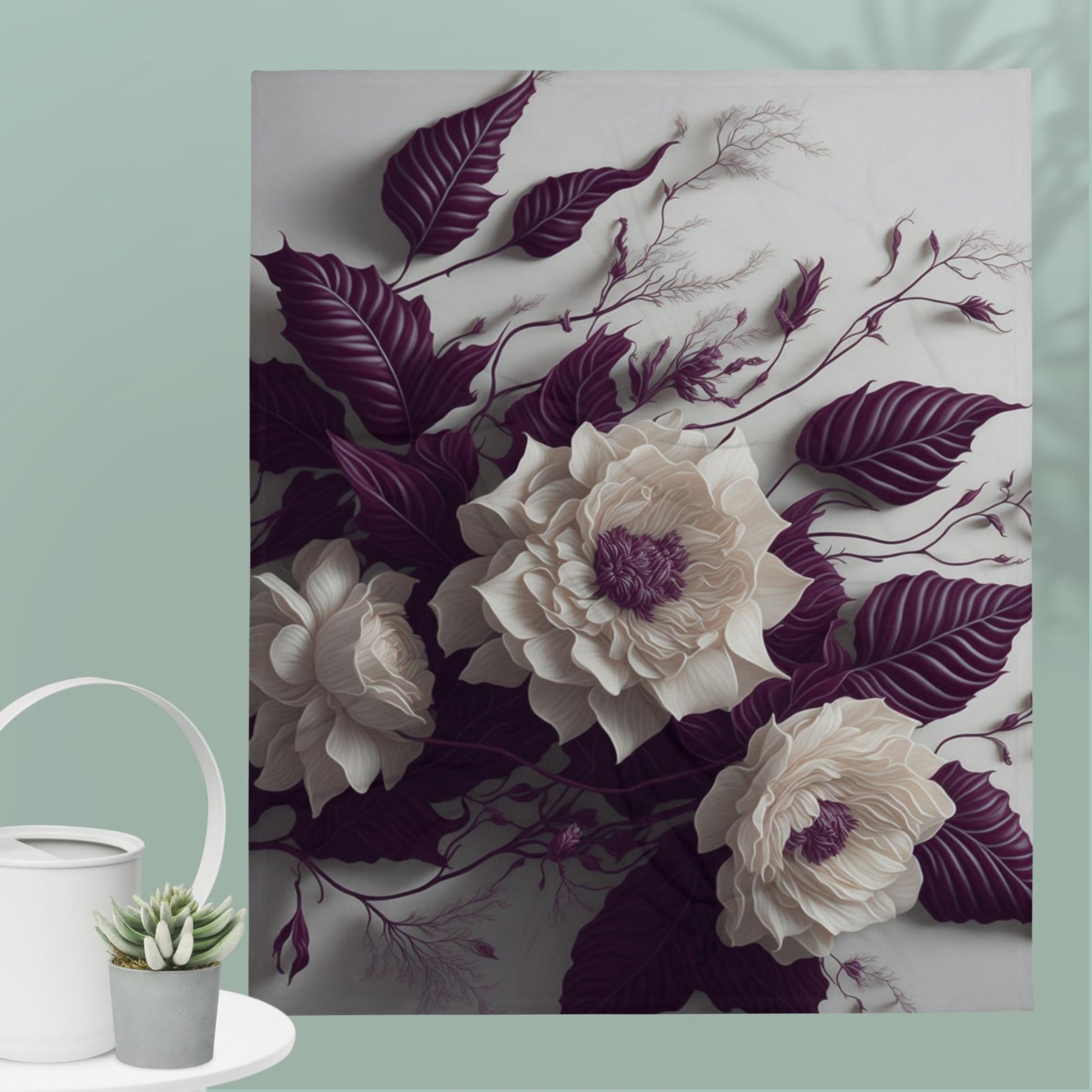 Enchanting Elegance: Ivory and Burgundy Flowers Throw Blanket Collection-THROW BLANKET-50″×60″-Vintage Elegance In Bloom-mysticalcherry