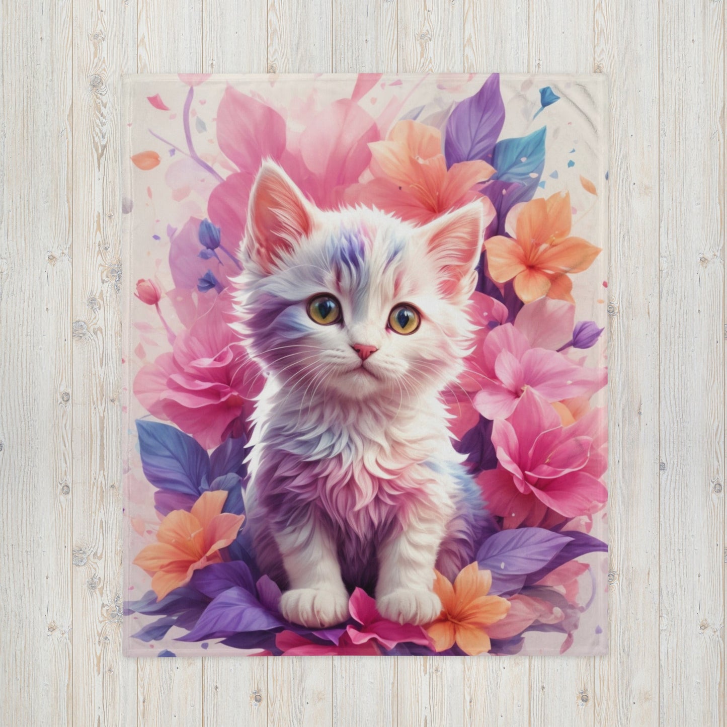 Flower Animals Throw Blanket-THROW BLANKET-50″×60″-Kitten-mysticalcherry
