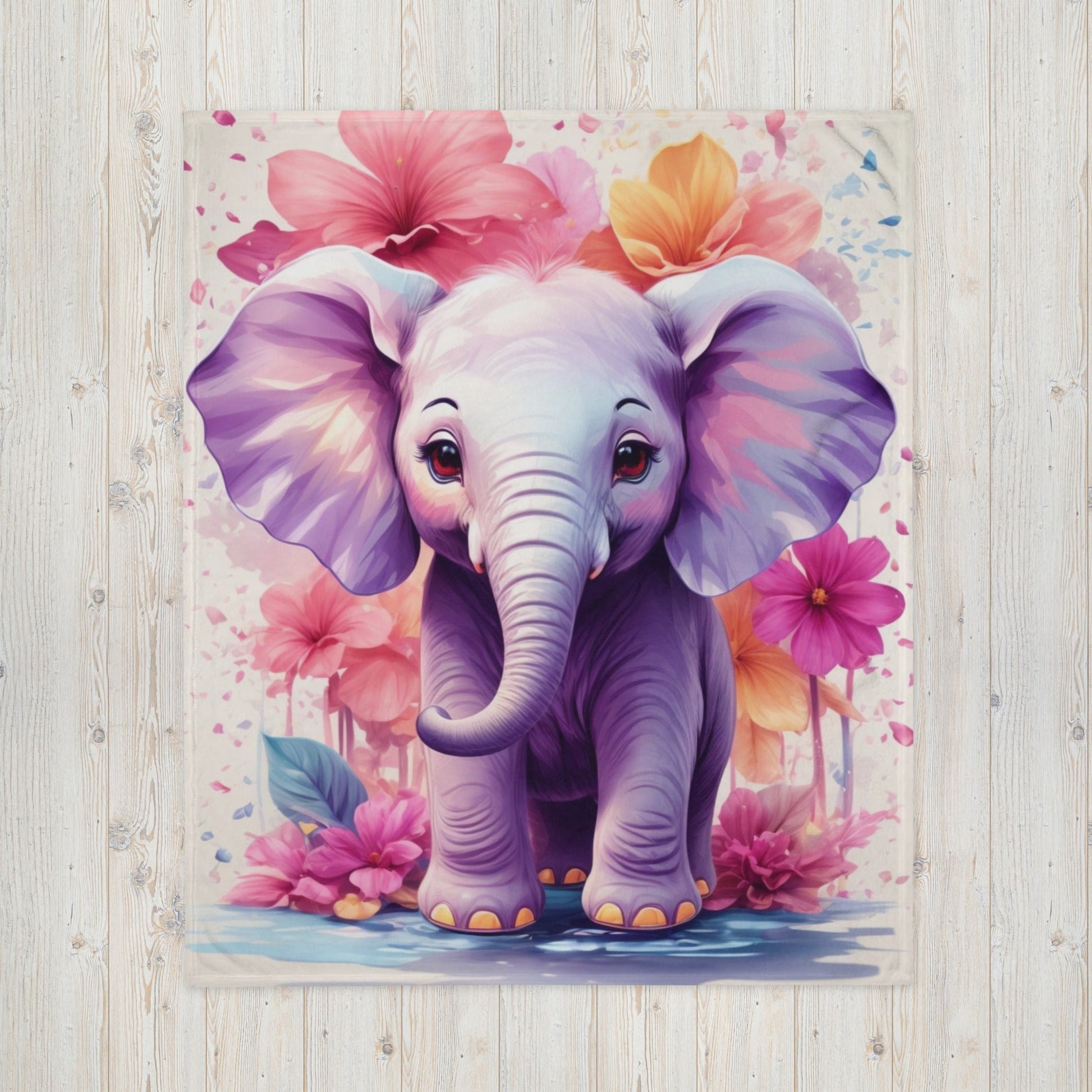 Flower Animals Throw Blanket-THROW BLANKET-50″×60″-Elephant-mysticalcherry