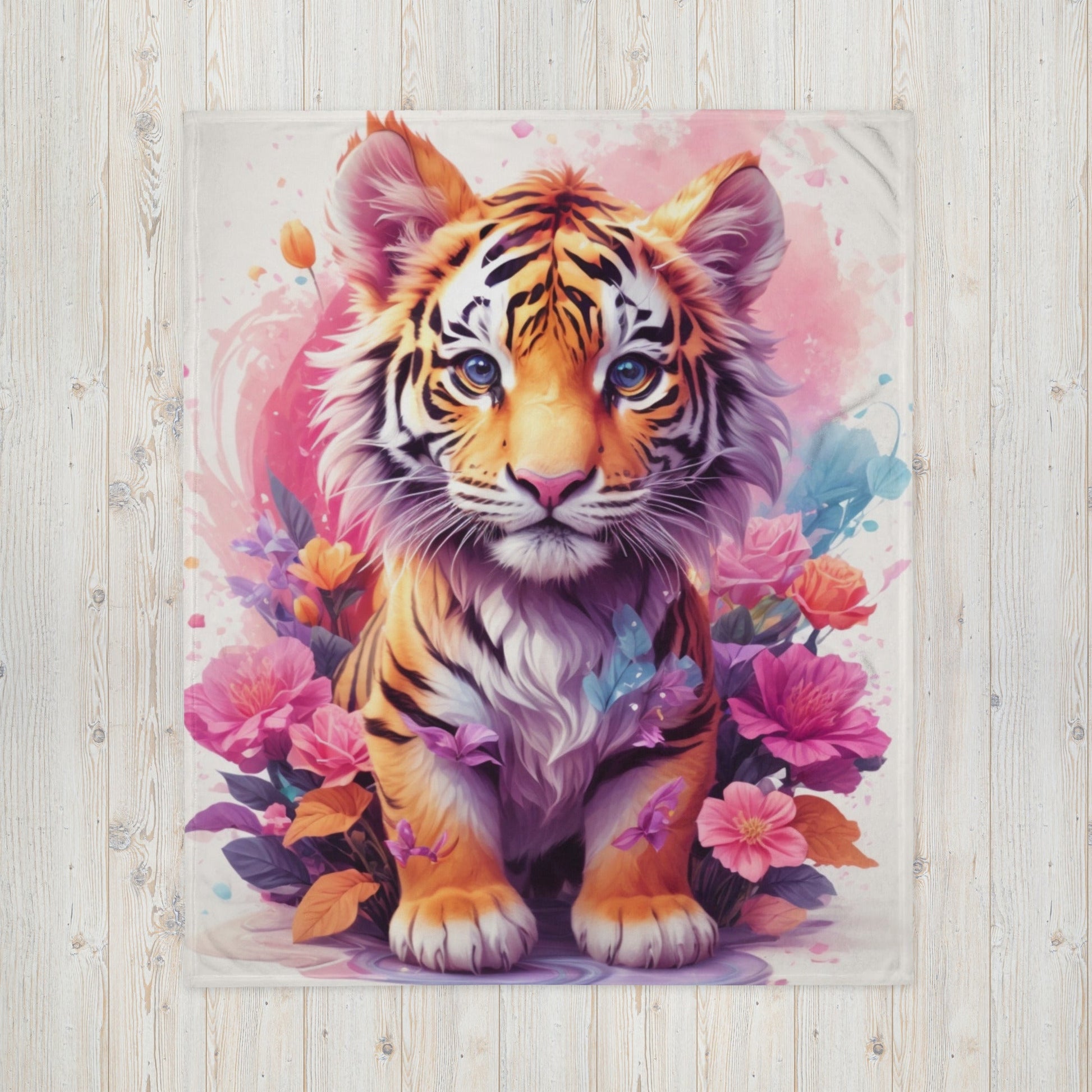 Flower Animals Throw Blanket-THROW BLANKET-50″×60″-Tiger-mysticalcherry