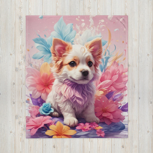 Flower Animals Throw Blanket-THROW BLANKET-50″×60″-Puppy-mysticalcherry