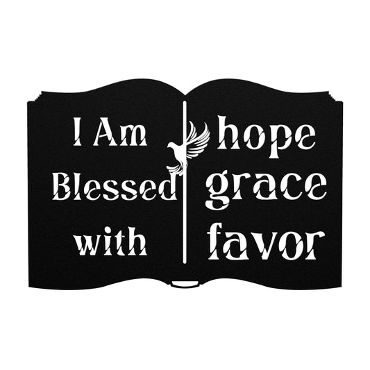 Grace Hope Favor Bible Metal Wall Art Sign Psalm 69-Wall Art-Black-12 Inch-mysticalcherry