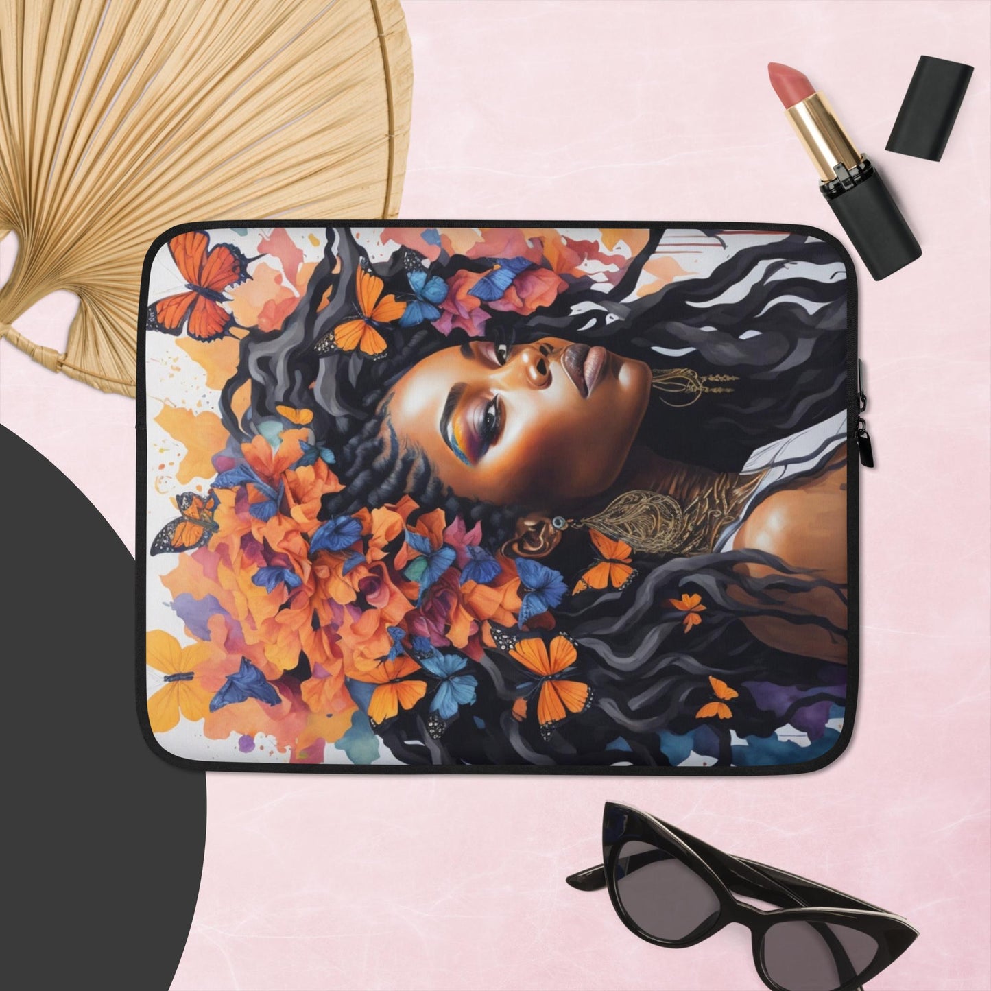 Graceful Black Woman with Dreadlocks: A Butterfly Harmony in Colors Laptop Case-laptop sleeve-13″-2-mysticalcherry