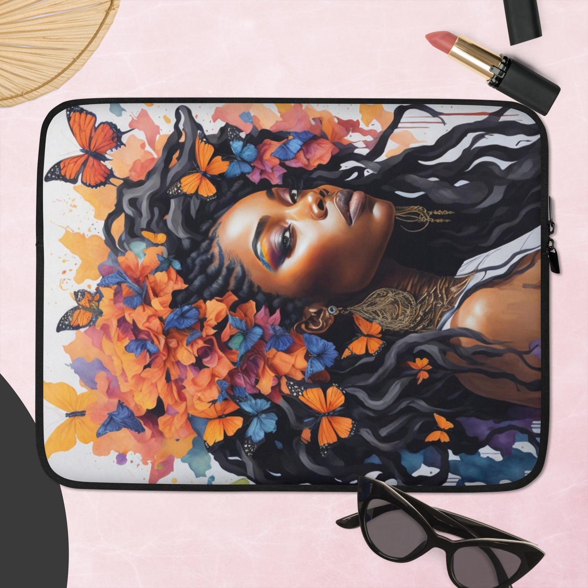 Graceful Black Woman with Dreadlocks: A Butterfly Harmony in Colors Laptop Case-laptop sleeve-15″-2-mysticalcherry